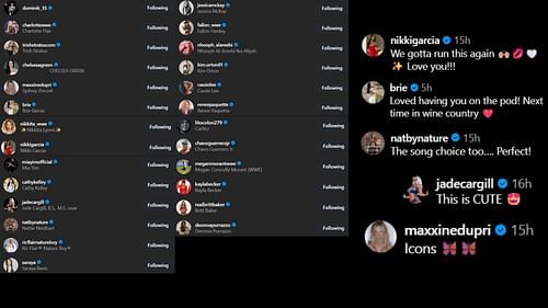 Screenshots of stars' likes and comments. [Image credit: Charlotte Flair's Instagram]