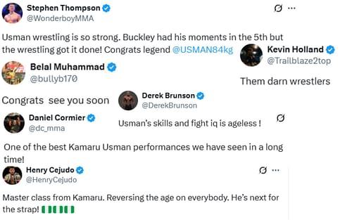 Screenshots of fighters' reactions to Kamaru Usman beating Joaquin Buckley at UFC Atlanta