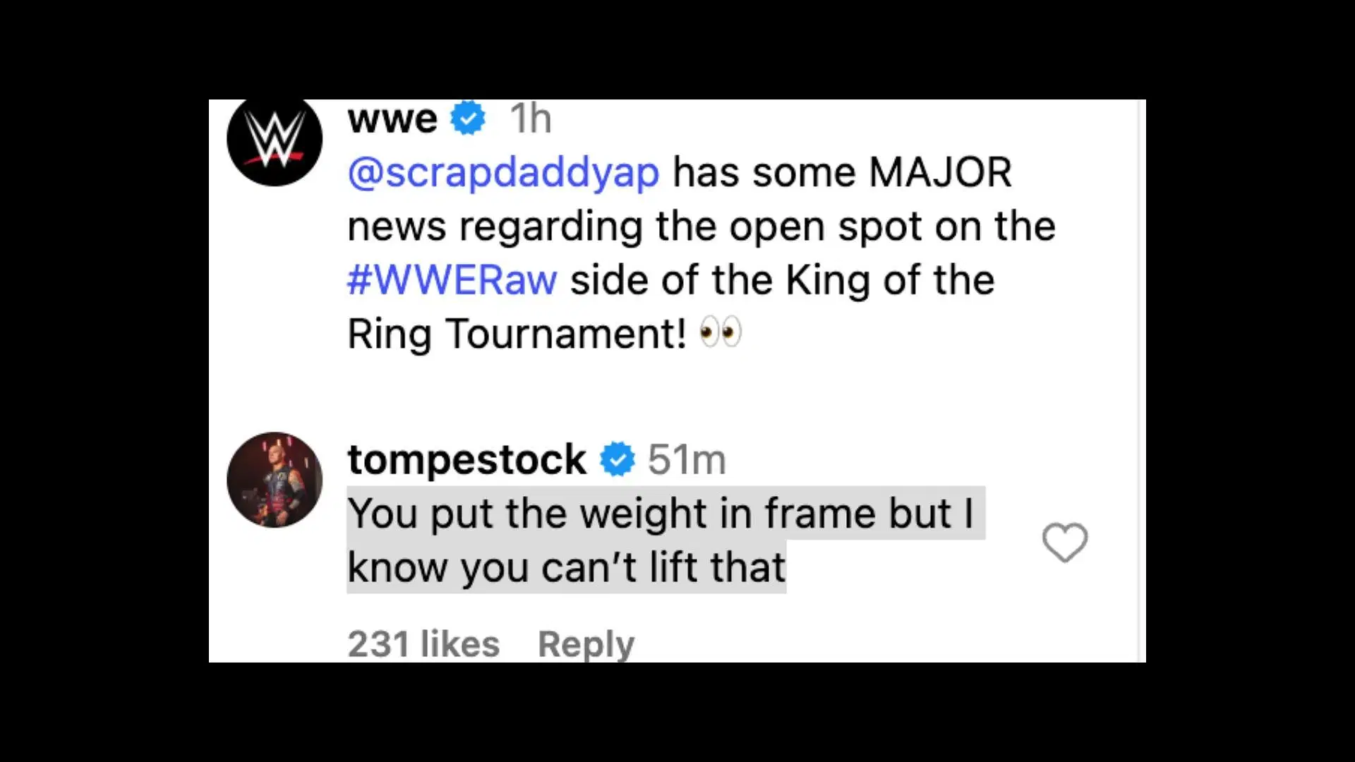 Corbin mocked Pierce today on Instagram. (Credit Photo: WWE on Instagram)