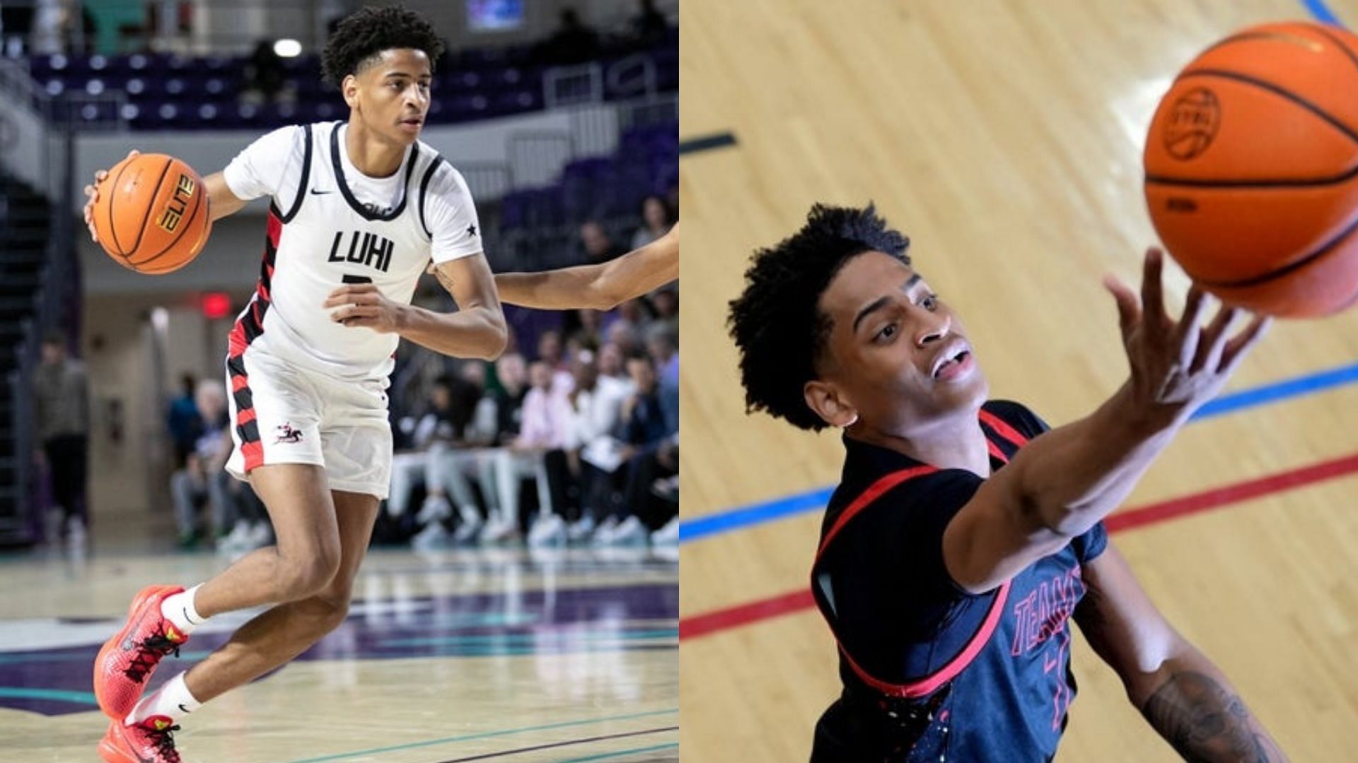 Kiyan Anthony in action for Long Island Lutheran; Kiyan Anthony warms up before a game at the Nike Peach Jam. Source: Imagn