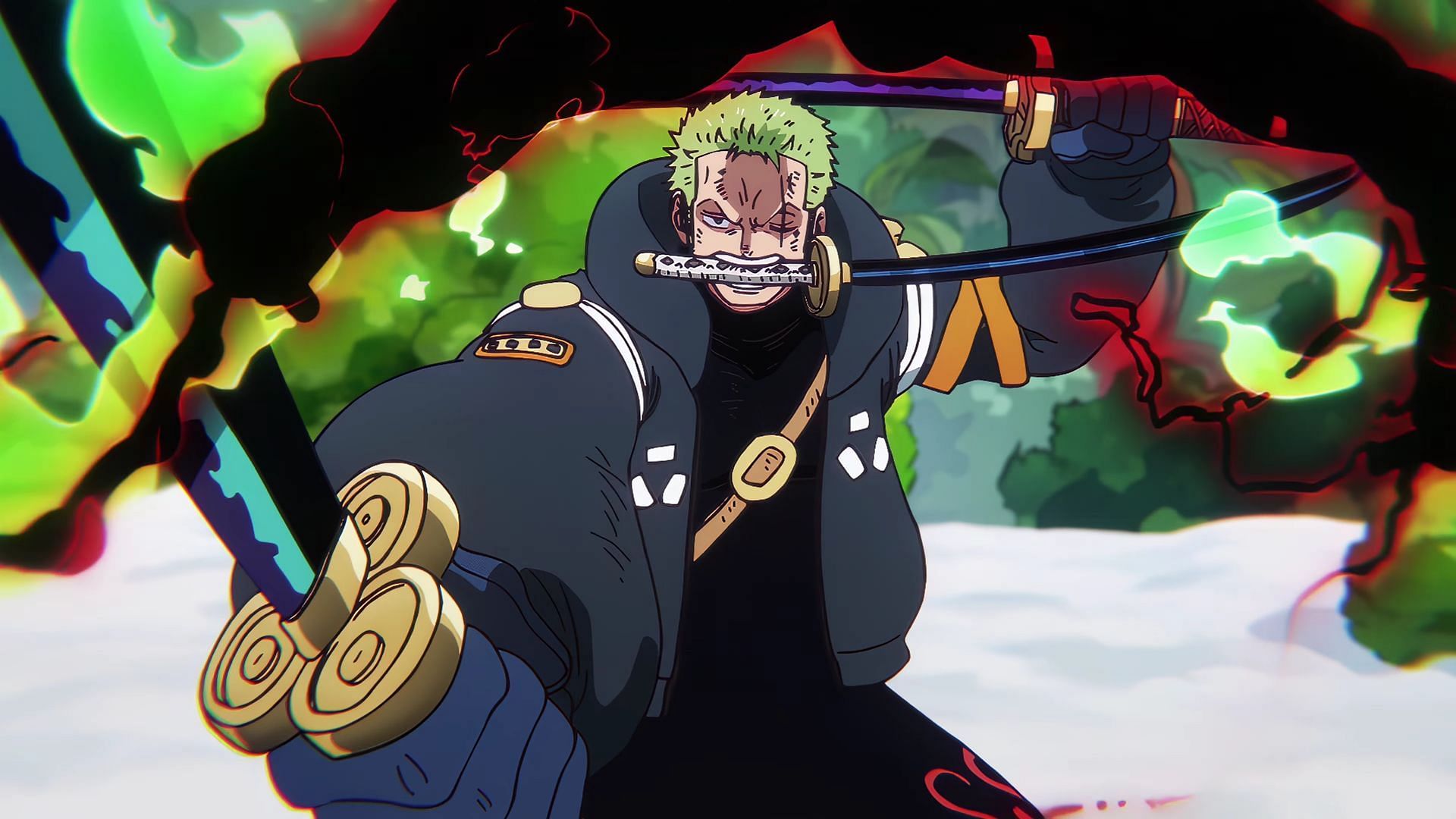 Zoro flexing his Conqueror&#039;s Haki in Egghead (Image via Toei Animation)