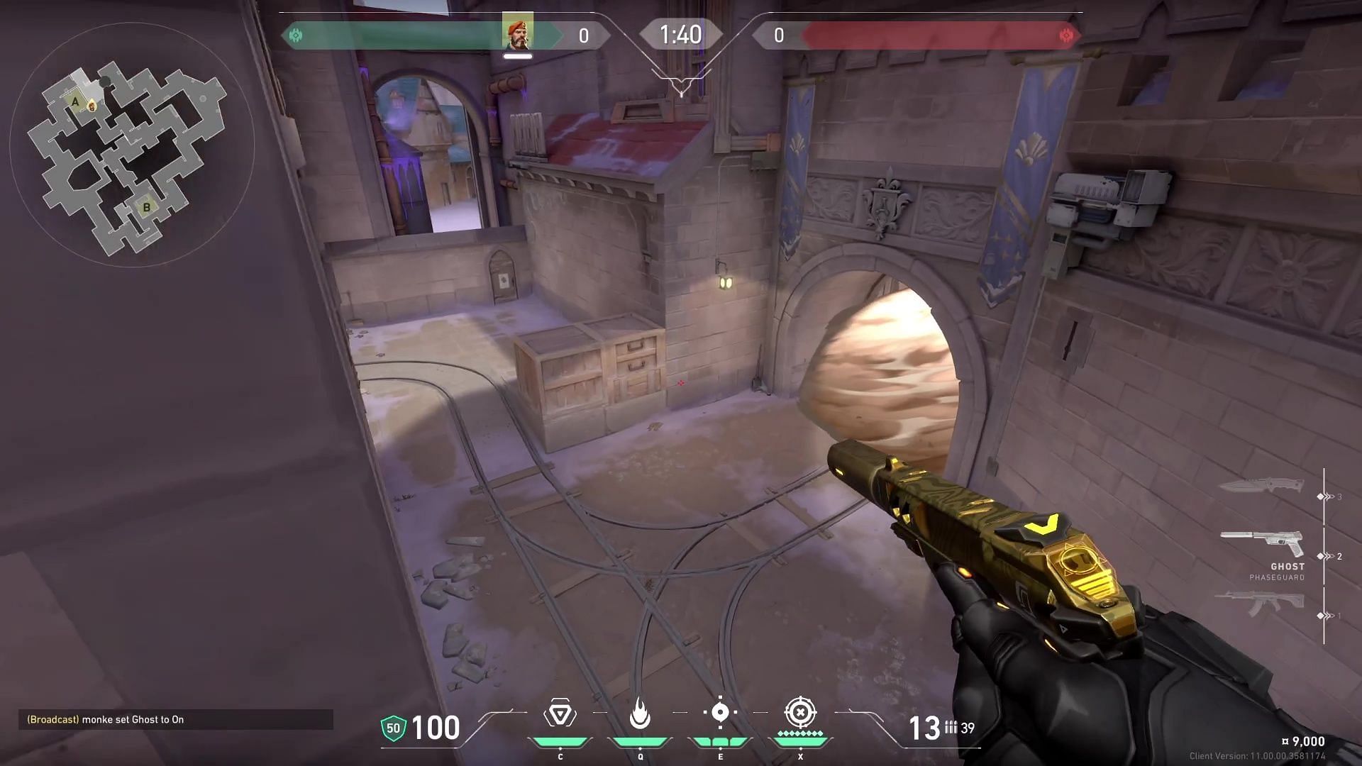 Corrode A site defending smoke in-game view (Image via Riot Games)
