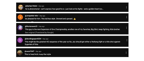 Screenshot of comments. [ONE Championship/YouTube]
