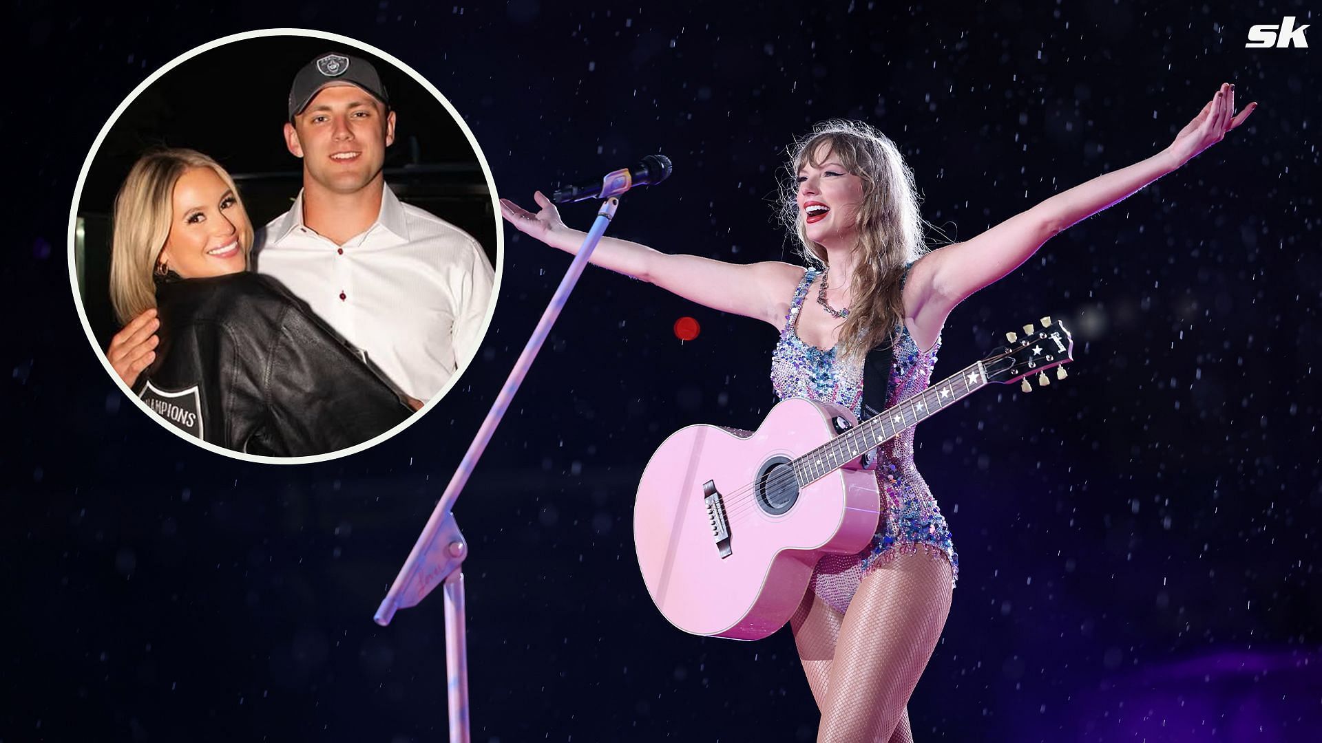 Brock Bowers&rsquo; GF Cameron hangs out with Taylor Swift and Travis Kelce at TEU 2025 [Source: Getty/ IG: @cameronrnewell]
