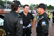 (From left) Ryan Blaney, Tony Stewart, and Dave Blaney talk before the start of the SRX qualifying heats at Sharon Speedway on July 23, 2022, in Hartford, Ohio. - Source: Getty
