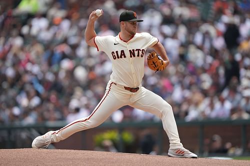 Landen Roupp in action for the San Francisco Giants against the Atlanta Braves - Source: Getty