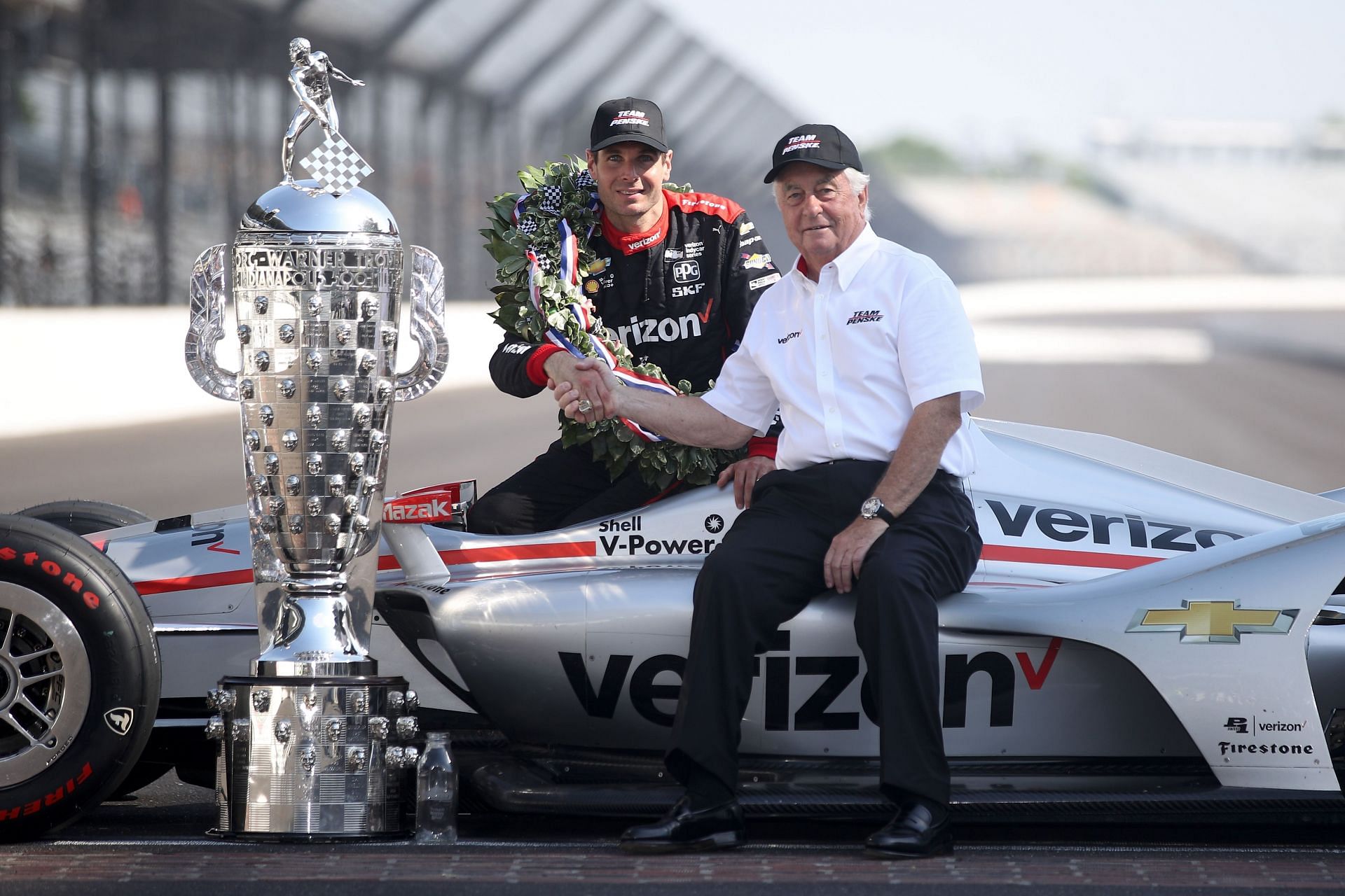 Will Power with Roger Pense after winning the 102nd Running of the Indianapolis 500 - Champion&#039;s Portraits - Source: Getty