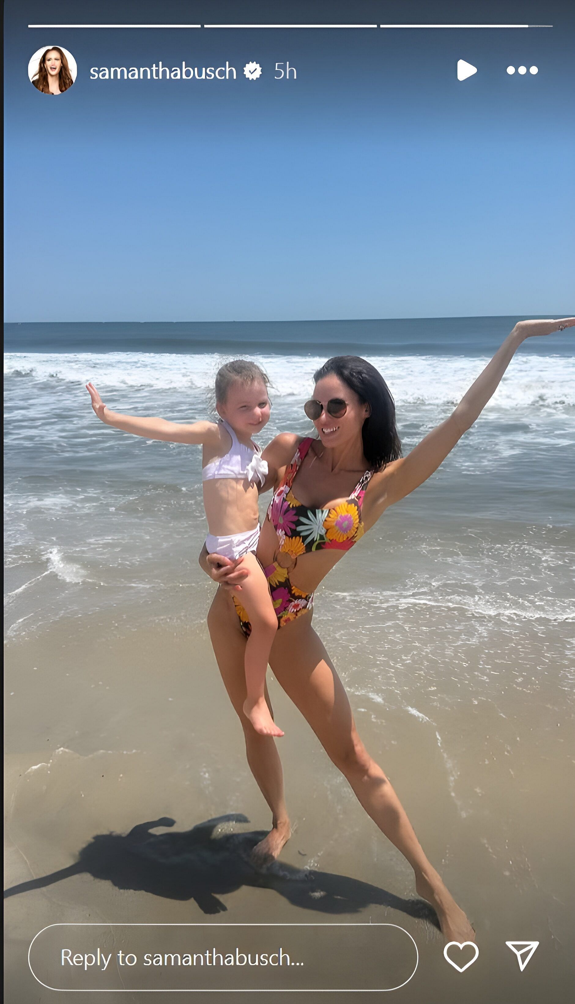 Kyle Busch&#039;s wife, Samantha Busch, with daughter Lennix Busch on the beach. Source: via Instagram, @samanthabusch