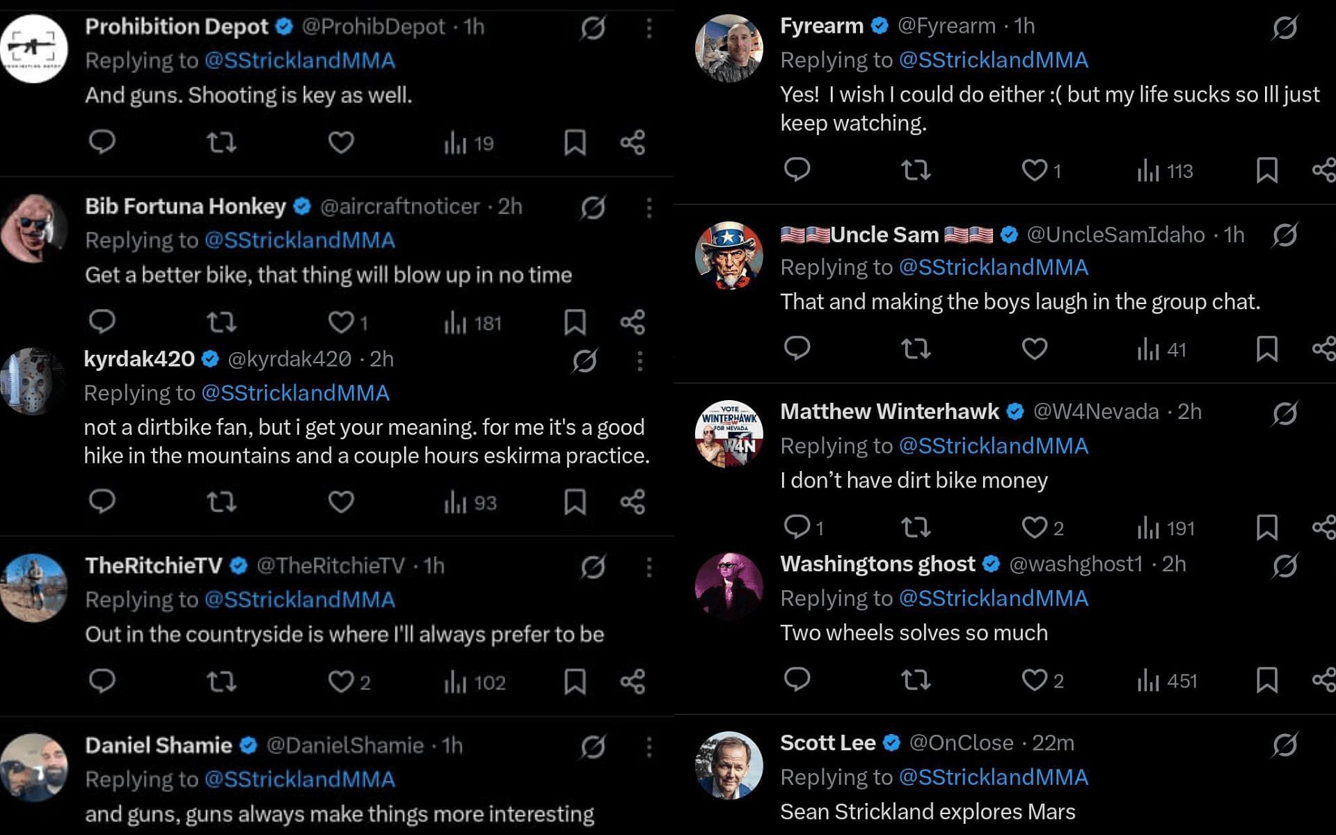 Fans&#039; reaction to Sean Strickland&#039;s latest post. [Screenshots courtesy: @SStricklandMMA on X]