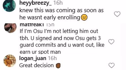 College hoops fans react as 4-star Dorian Jones requests release from Ohio State. Credit: IG/@tiptonedits