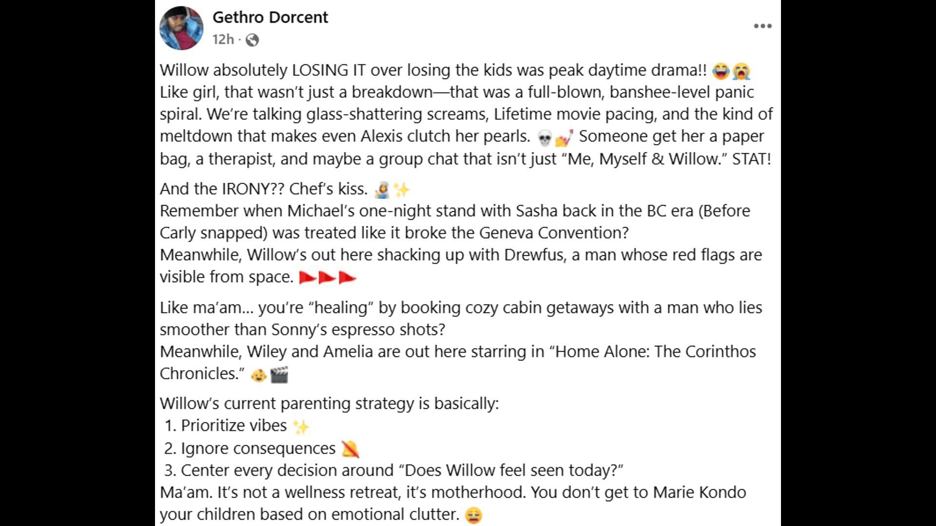 A Facebook post about Willow&#039;s reaction after the custody hearing (Image via Facebook/General Hospital Fans - Official)