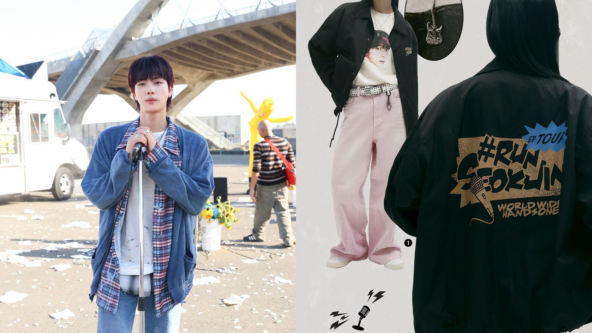 Jin particiapted in designing his upcoming solo tour merch (Images via Weverse and X/HYBE MERCH)