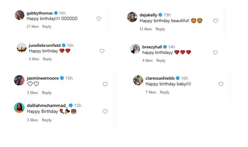 Screenshot of Masai Russell&#039;s Instagram post featuring athletes&#039; comments | Source: IG/masai_russell