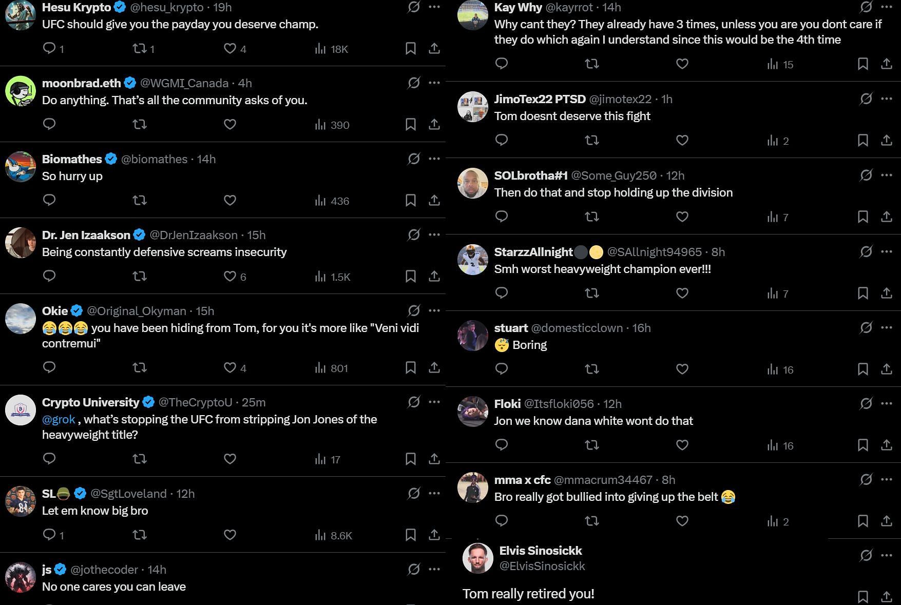 Fan reaction to Jon Jones flirting with vacating his title