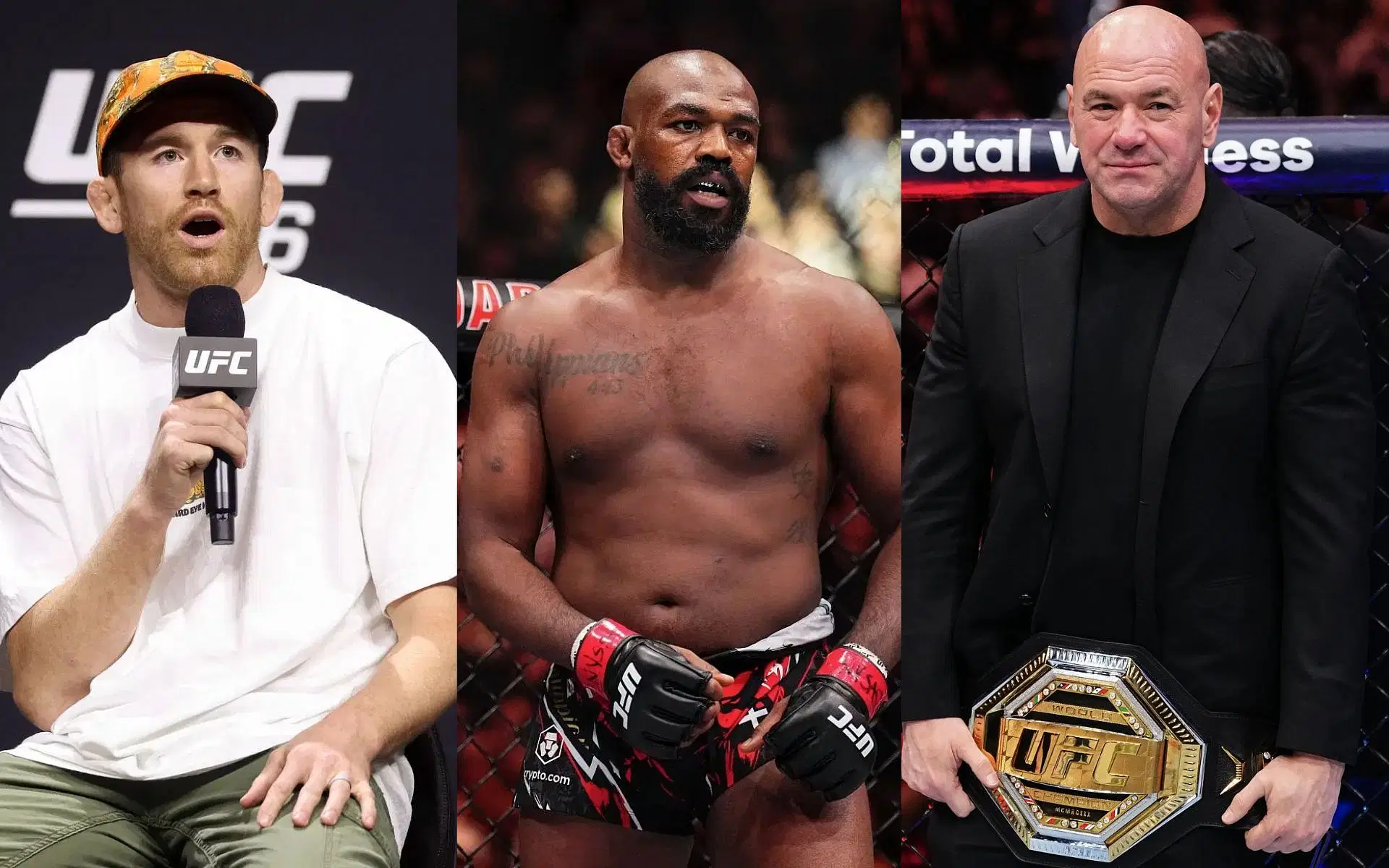 Cory Sandhagen (left) shares honest take on Dana White (right) not stripping Jon Jones (middle) of heavyweight title [Images courtesy: Getty Images]