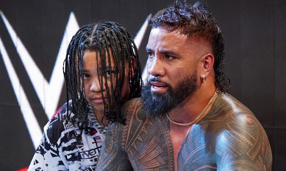 WWE superstar, Jey Uso with his son on RAW. [Photo credit: WWE.com]