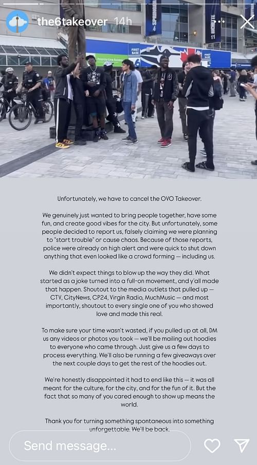 Announcement of the "OVO Takeover" initiative canceled by police (Image via @the6takeover/Instagram)