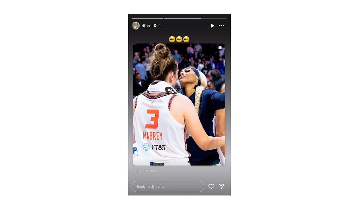 DiJonai Carrington reposts Mabrey&#039;s post on her story with a reaction