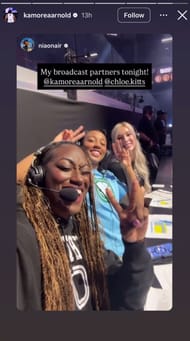 Chloe Kitts and KK Arnold team up on the mic for team JuJu Watkins vs team Flau’jae OTE game - Image source: Instagram/kamoreaarnold