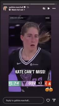 Gabbie Marshall shares Kate Martin's impressive performance in a WNBA game on IG story. Image via @gabbie.marshall