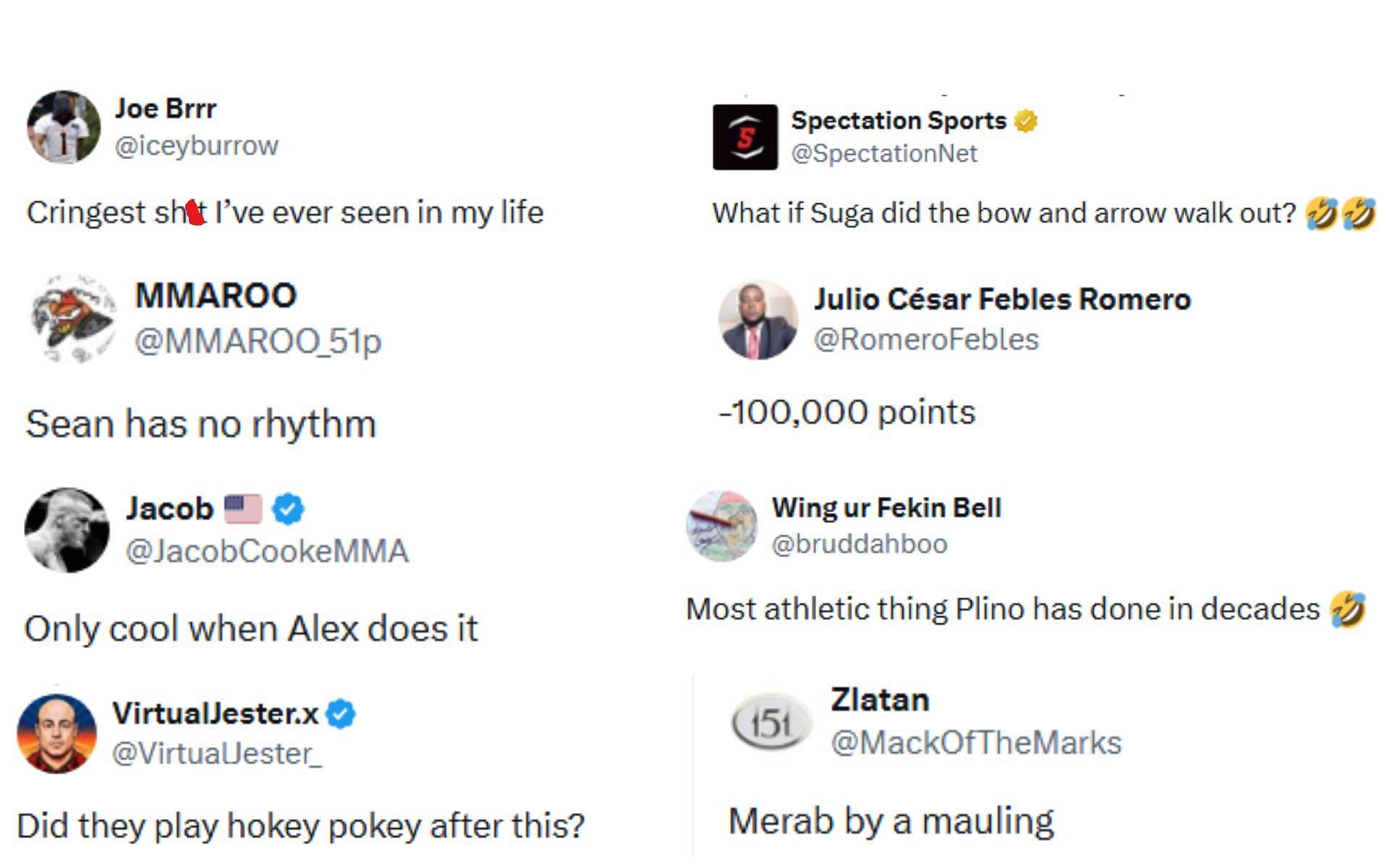 Fan reaction comments regarding Sean O&#039;Malley&#039;s &#039;Chama Dance&#039; video [Image courtesy: @Home_of_Fight on X]