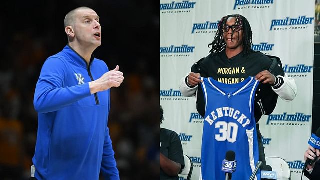 Kentucky head coach Mark Pope and five-star recruit Jasper Johnson