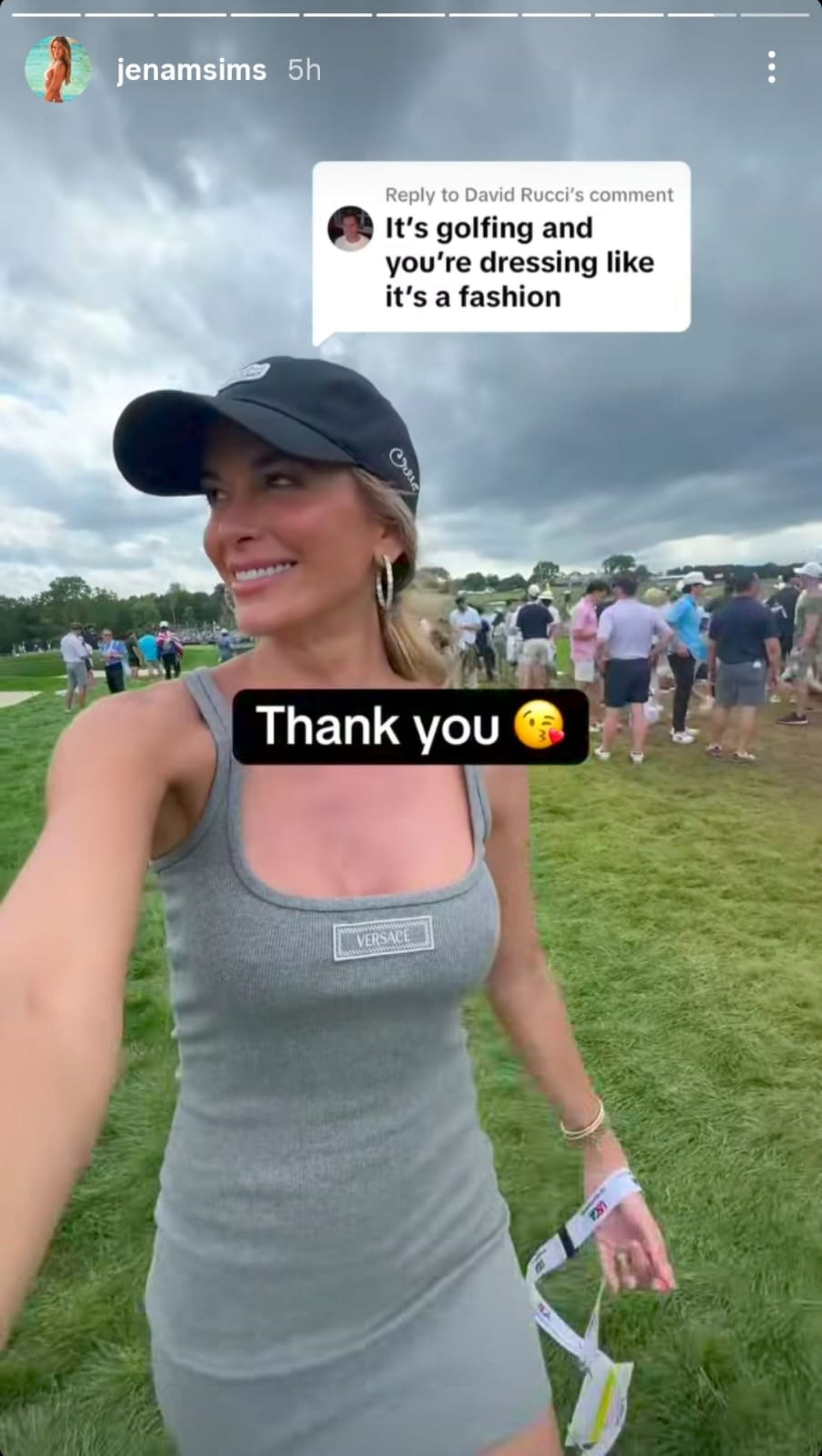 Jena Sims shared a short video clip on Instagram from the US Open, where a fan complimented her look (via @jenasims)