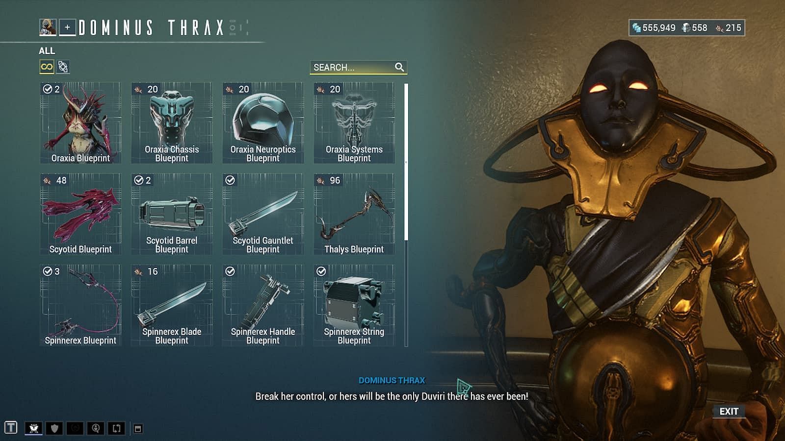 Oraxia can be a grind if yu don&#039;t have many Duviri resources (Image via Digital Extremes)