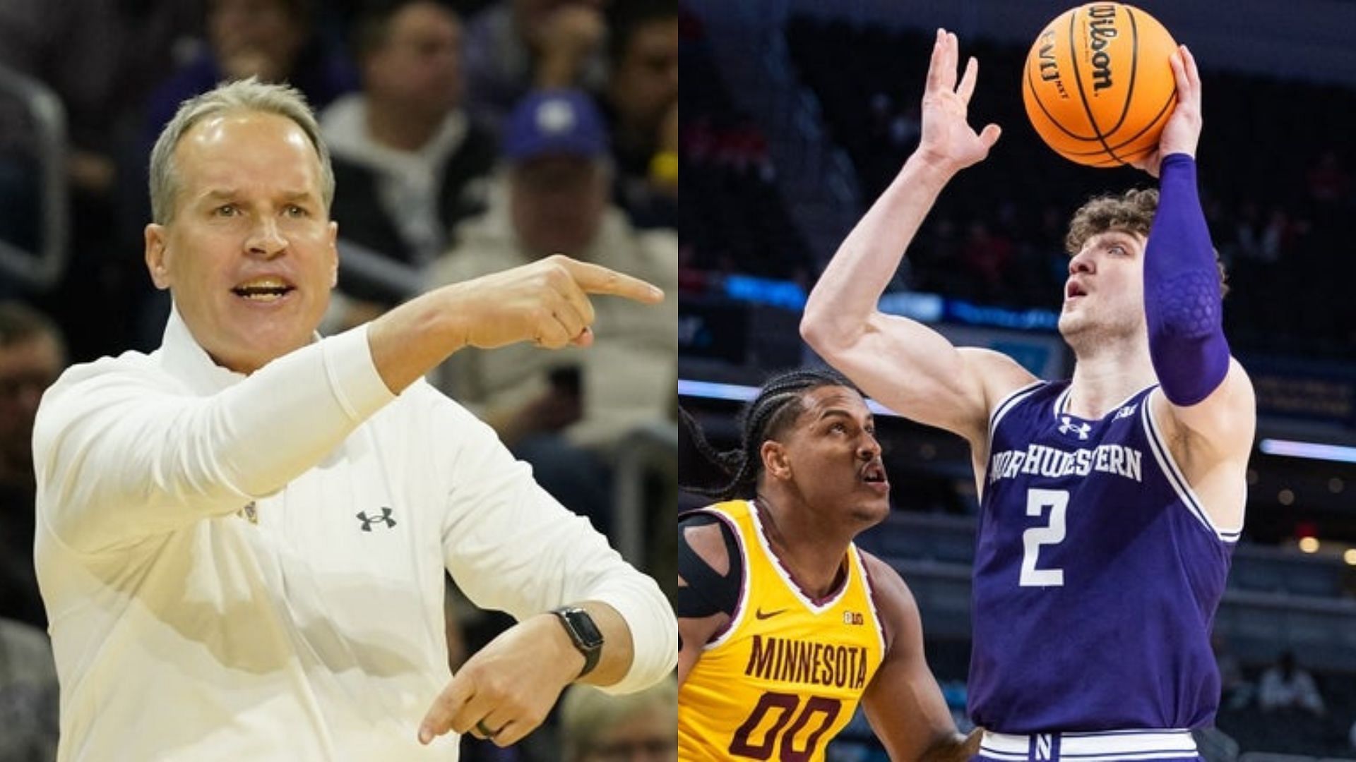 Northwestern coach Chris Collins and Nick Martinelli. Source: Imagn