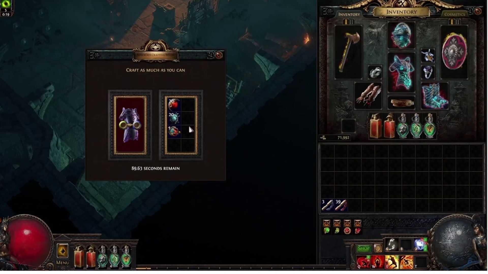 Crafting spree in Syndicate safehouse (Image via Grinding Gear Games)