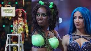 Mercedes Moné reacts to Naomi winning the WWE Women's Money in the Bank Ladder Match