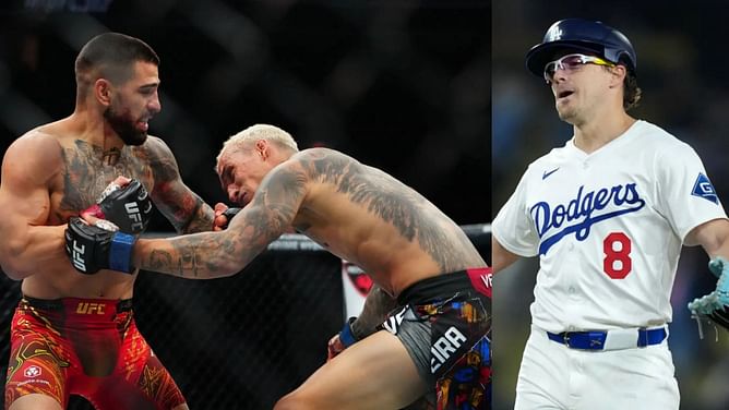 Dodgers' Kike Hernandez reacts to Ilia Topuria's scintillating knockout of Charles Oliveira at UFC 317