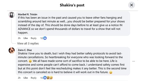 Comments under the singer's post (Image via Facebook/ @Shakira)