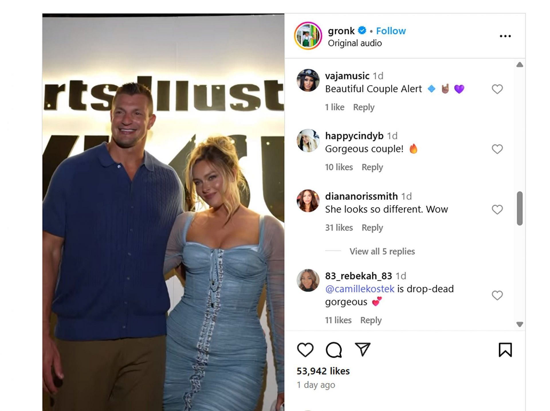 NFL fans react as Rob Gronkowski joins girlfriend Camille Kostek at Miami Swim Week/@gronk