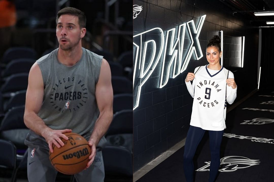 T.J. McConnell of the Indiana Pacers practices his shots during a practice session, Megan McConnel shows love to her brother during a WNBA game  