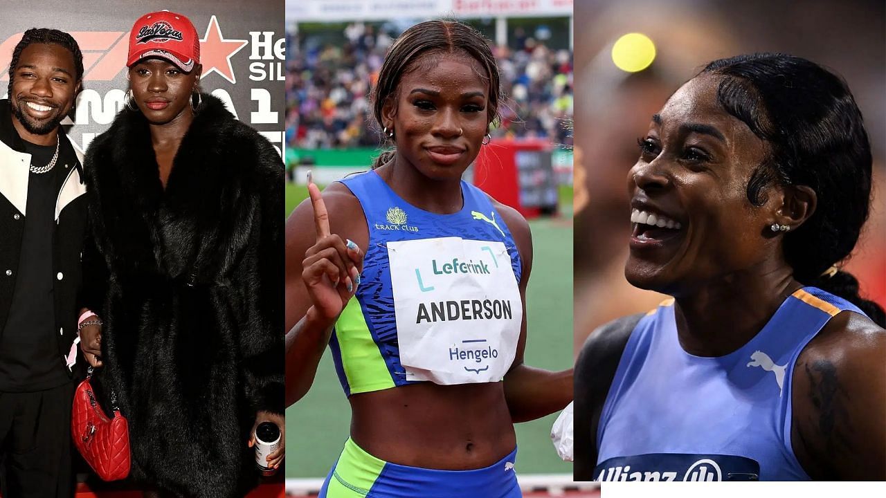 Noah Lyles with Junelle Bromfield, Britany Anderson and Elaine Thompson-Herah (Image via: All Getty)