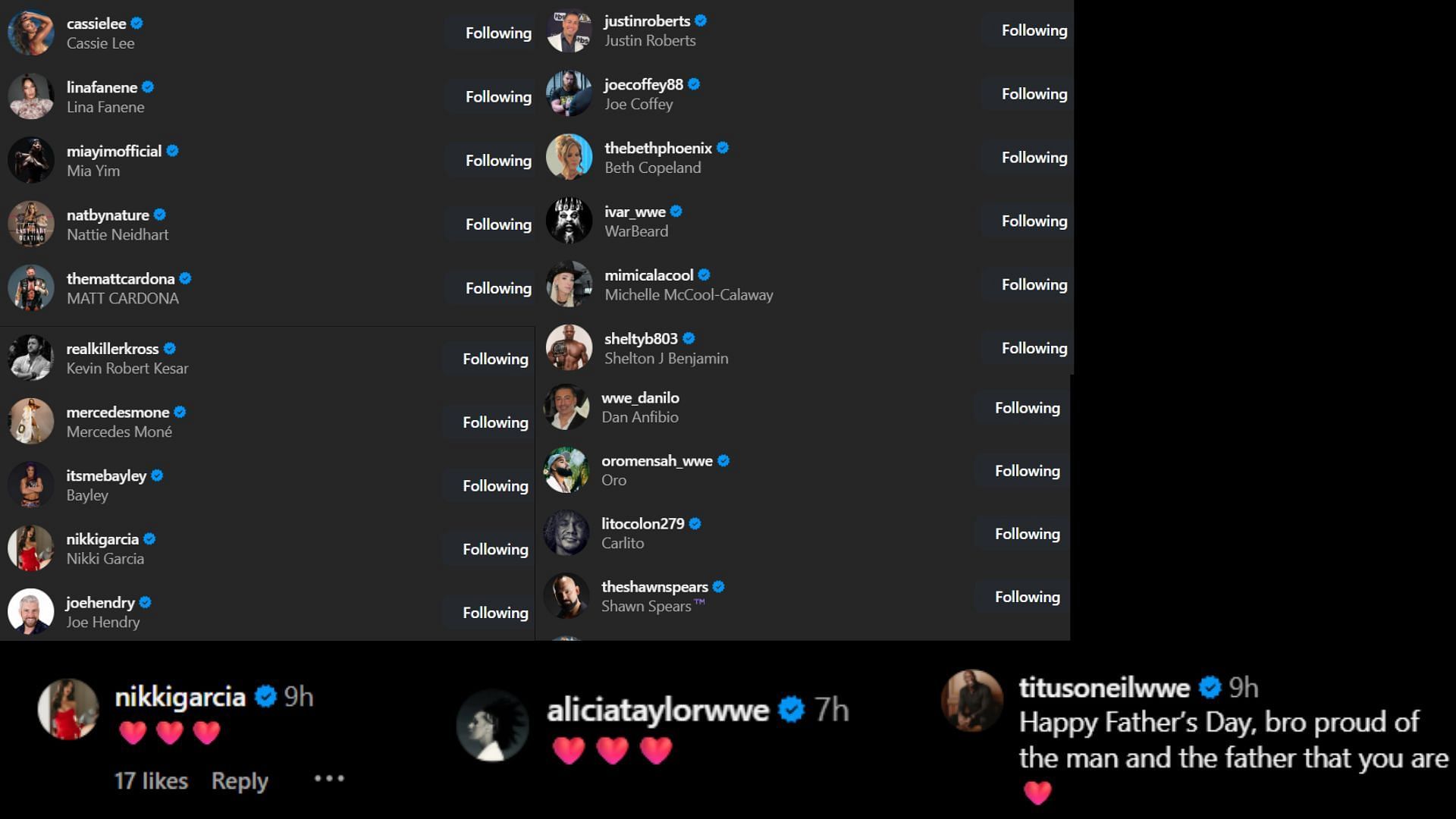 Screenshots of stars&#039; likes and comments [Image credit: Kofi Kingston&#039;s Instagram handle]