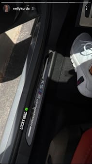 An inside look at the luxury SUV’s door sill featuring the iconic “M Competition” badge, shared by Korda on her Instagram story (via @nellykorda)