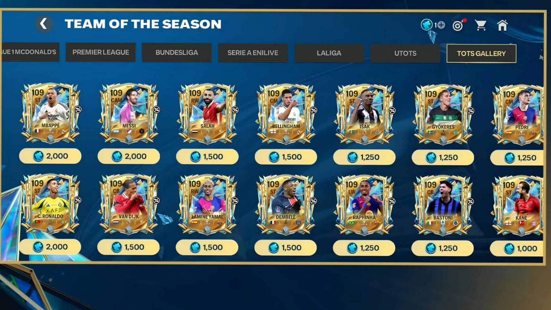 Players available in the EA FC Mobile UTOTS 25 Shards exchanges (Image via EA Sports)
