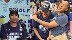 Sarah Strong's mom Allison Feaster drops reaction to clip of Harvard’s historic upset over Stanford in the 1998 NCAA Women’s Tournament