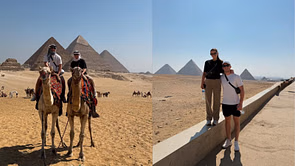 In Photos: Zach Werenski, fiancee Odette ride camels on their visit to Egypt's Wonder of the World Giza pyramids and the Great Sphinx