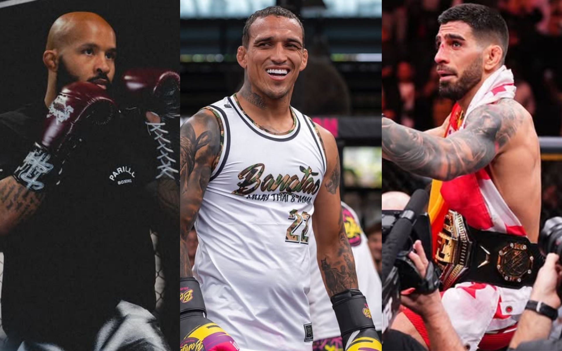 Demetrious Johnson (left) explained keys to Charles Oliveira