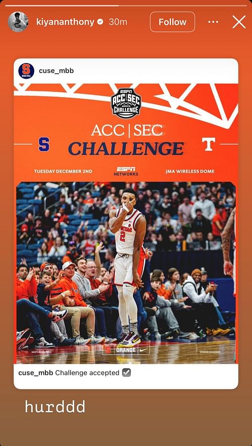 Kiyan Anthony gets hype about Syracuse’s game against Tennessee