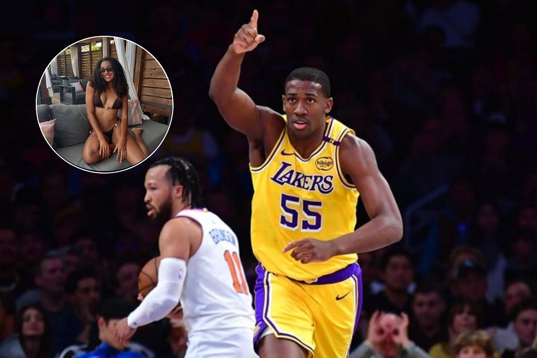 LA Lakers star Trey Jemison during an NBA game against the NY Knicks, Former SMU Volleyball star Alex Jean Glover poses on the beach  