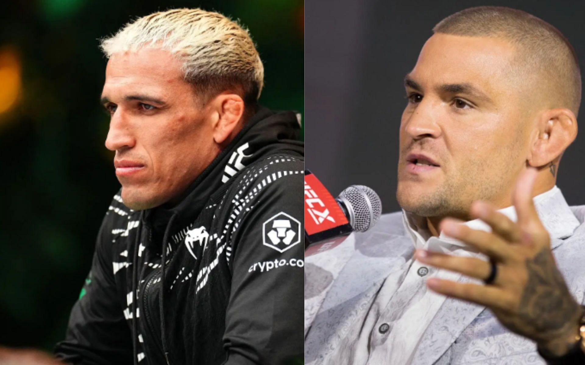 When Dustin Poirier (right) donated \$20,000 to support Charles Oliveira&rsquo;s (left) hometown initiative