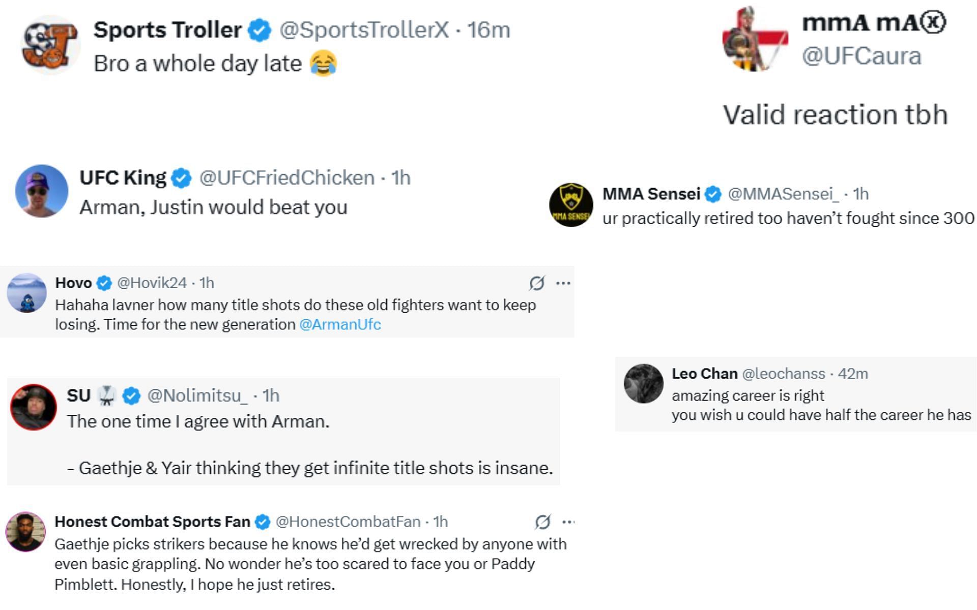 Fan reactions [Screenshots courtesy: @ArmanUfc on X]