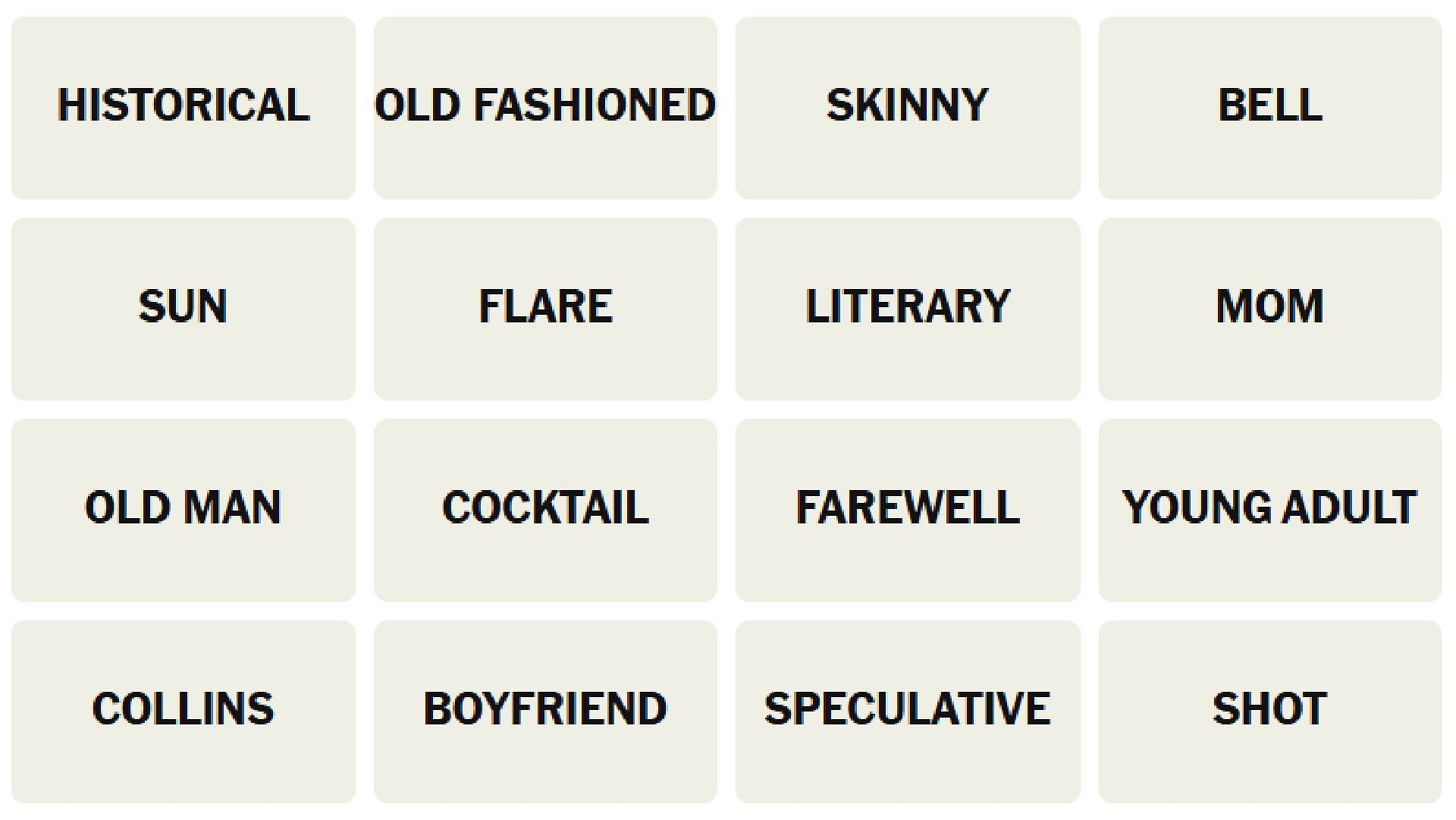 All words for the New York Connections puzzle today (Image via The New York Times)