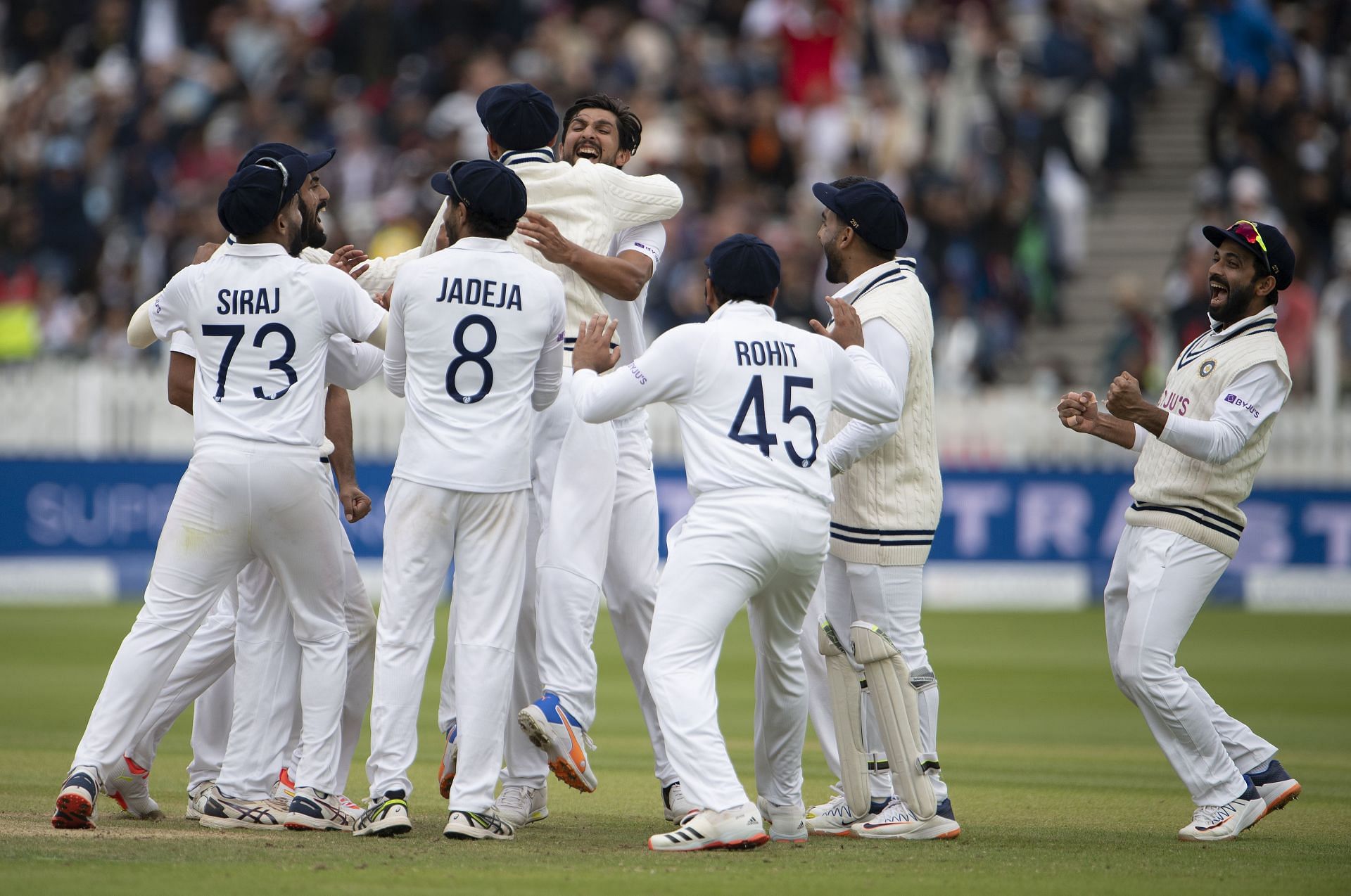Indian players celebrate wildly after the famous Lord&#039;s win in 2021 [Credit: Getty]