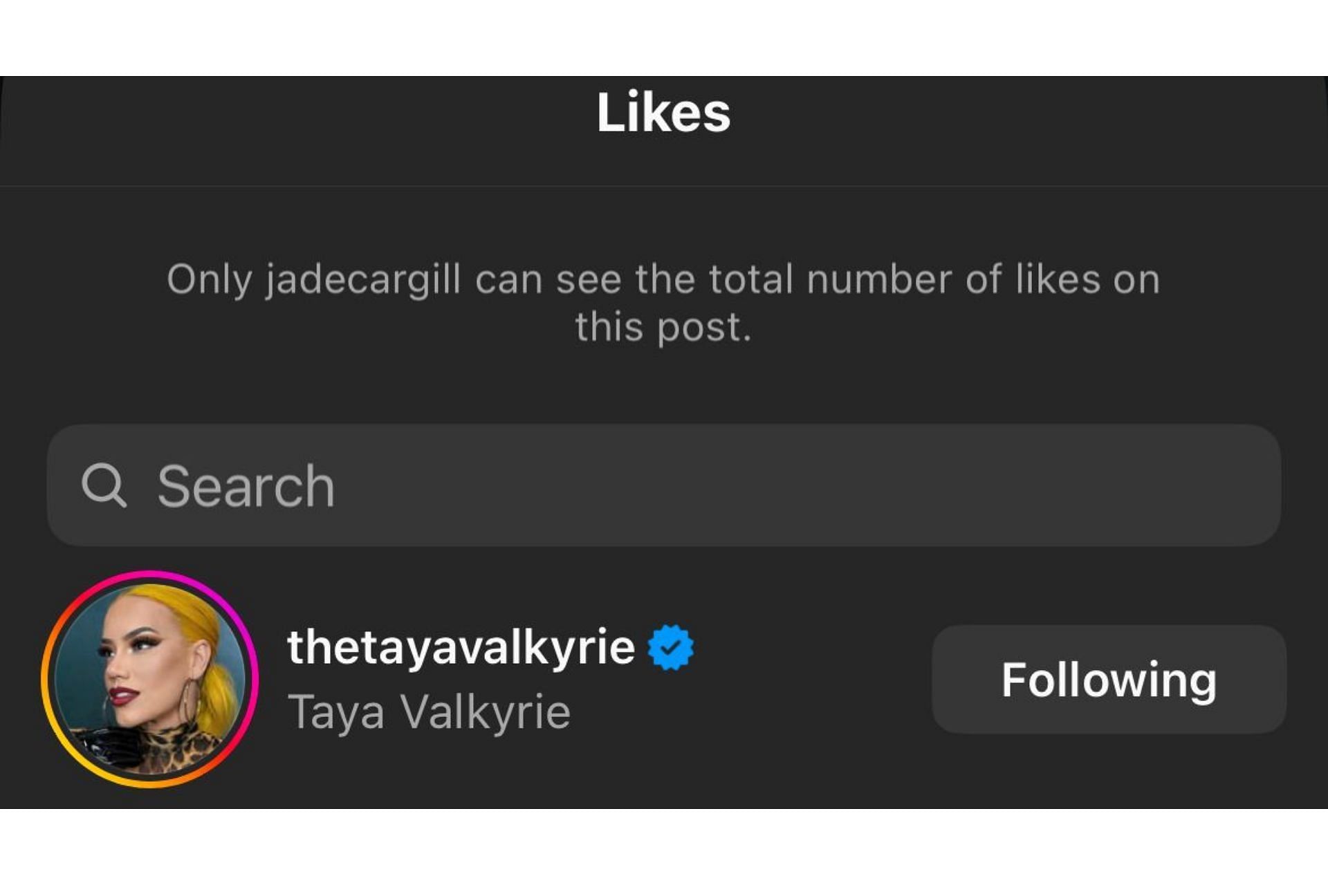 Valkyrie liked Cargill&#039;s post after she became the Queen of the Ring [Image credit: Cargill&#039;s Instagram account]