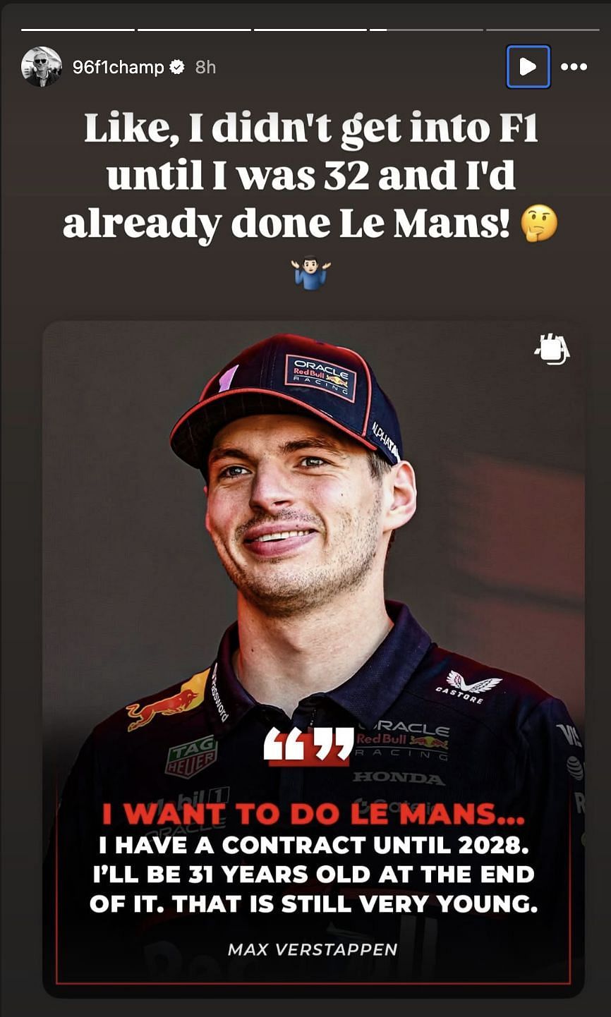 Damon Hill&#039;s IG Story [Image: @96f1champ on Instagram]